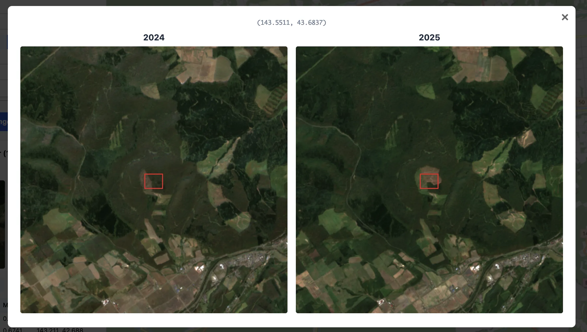 置戸町の山林変化検知結果