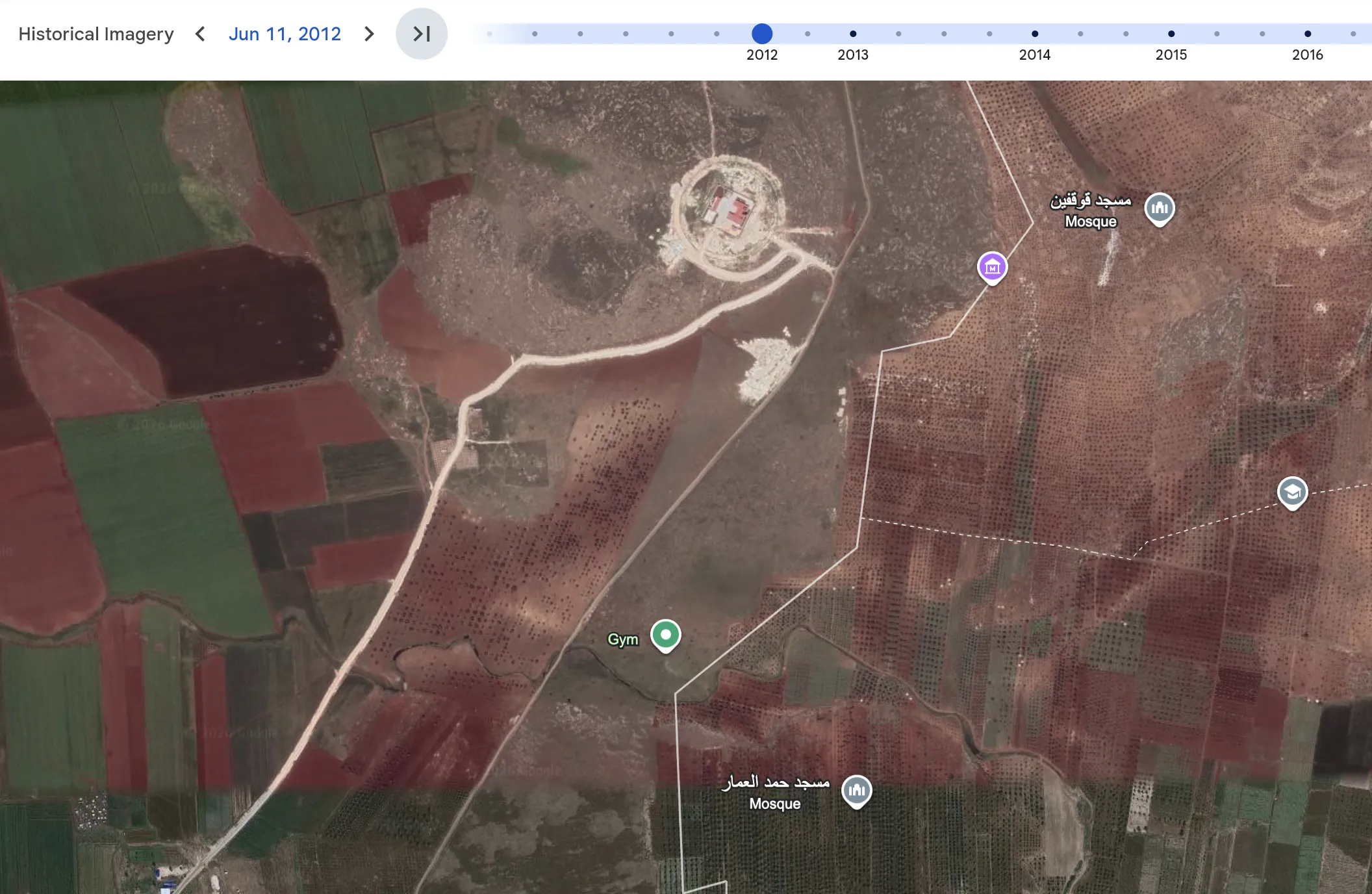 Google EarthのHistorical Imageryで表示した2012年6月11日のAtmeh付近